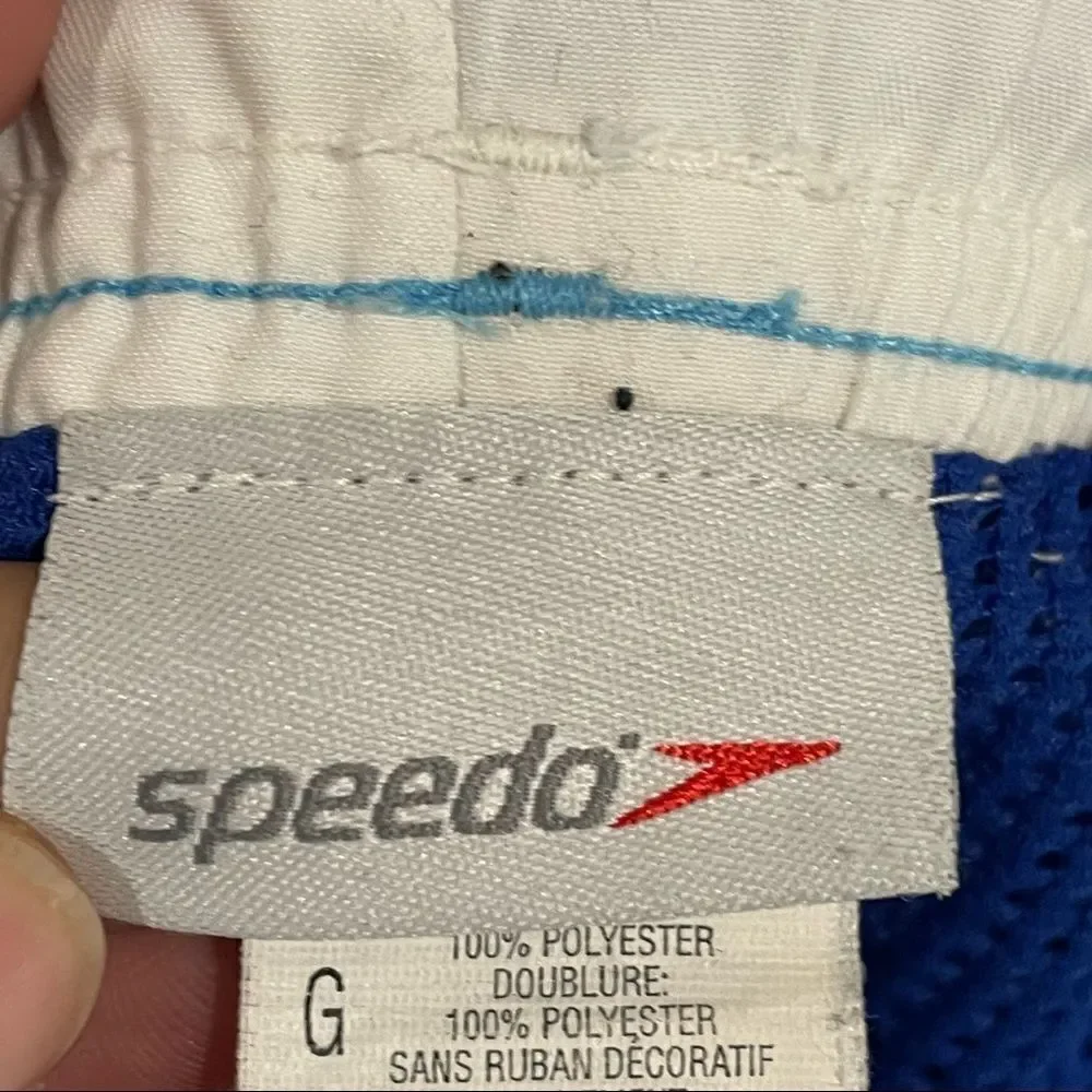 Speedo Solid Royal Blue and White Hawaiian Floral Swim Trucks drawstring size L